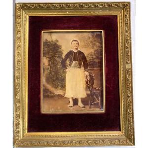 Crystoleum, "portrait Of Zouave" Painted Photograph Fixed Under Glass C 1890