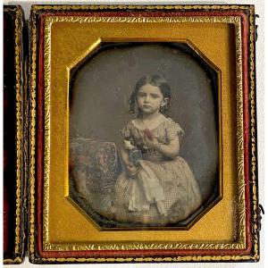 Daguerreotype Child With Doll In Union Case Set Pinchbeck