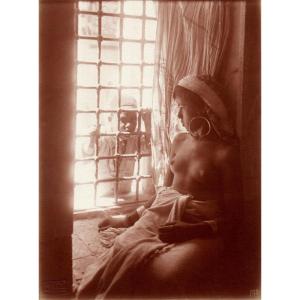 Tunisian Woman At The Window By Lenhert & Landrock Silver Print Circa 1905