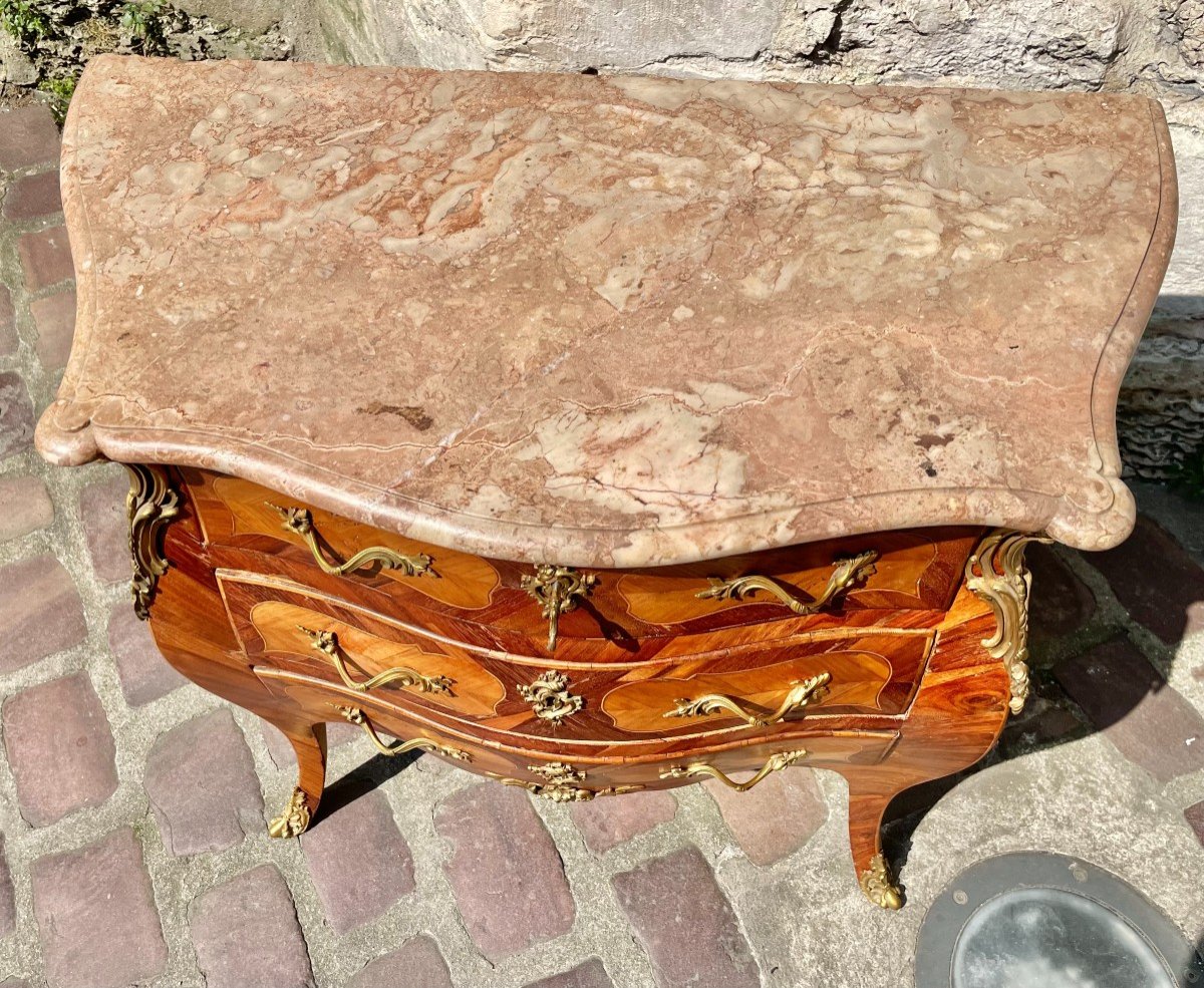 Louis XV Period Commode In Marquetry-photo-2