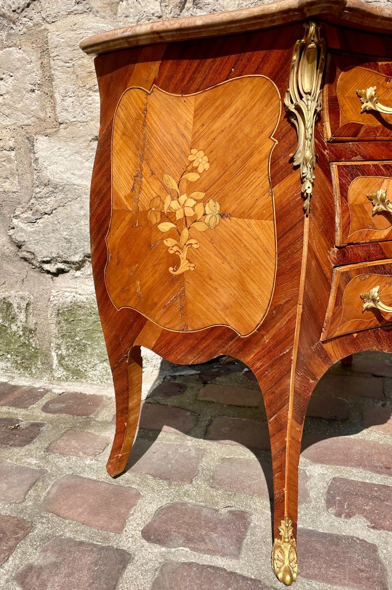 Louis XV Period Commode In Marquetry-photo-3