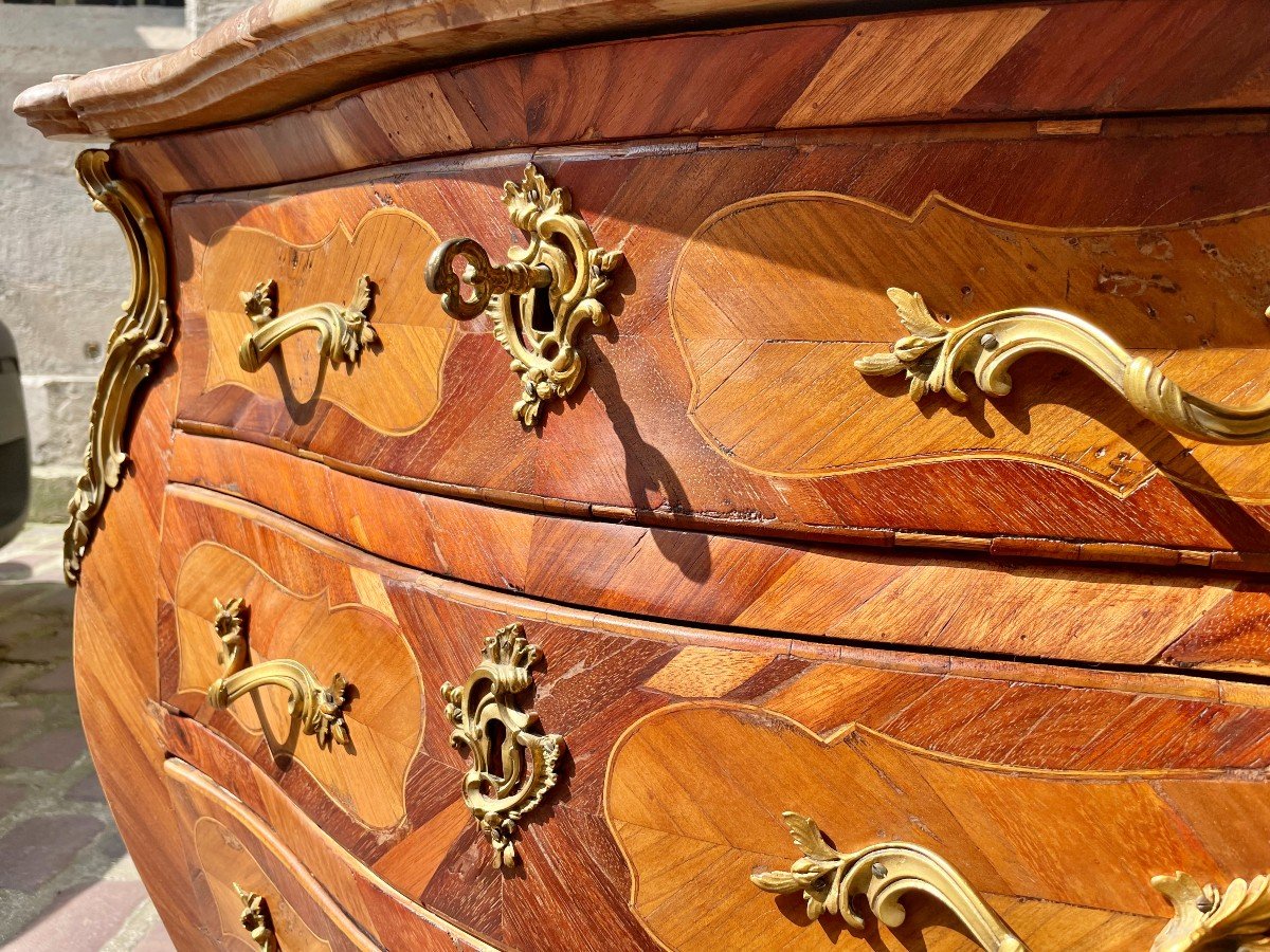 Louis XV Period Commode In Marquetry-photo-4