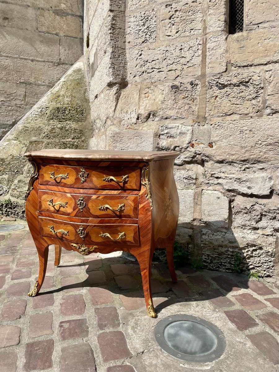 Louis XV Period Commode In Marquetry-photo-1