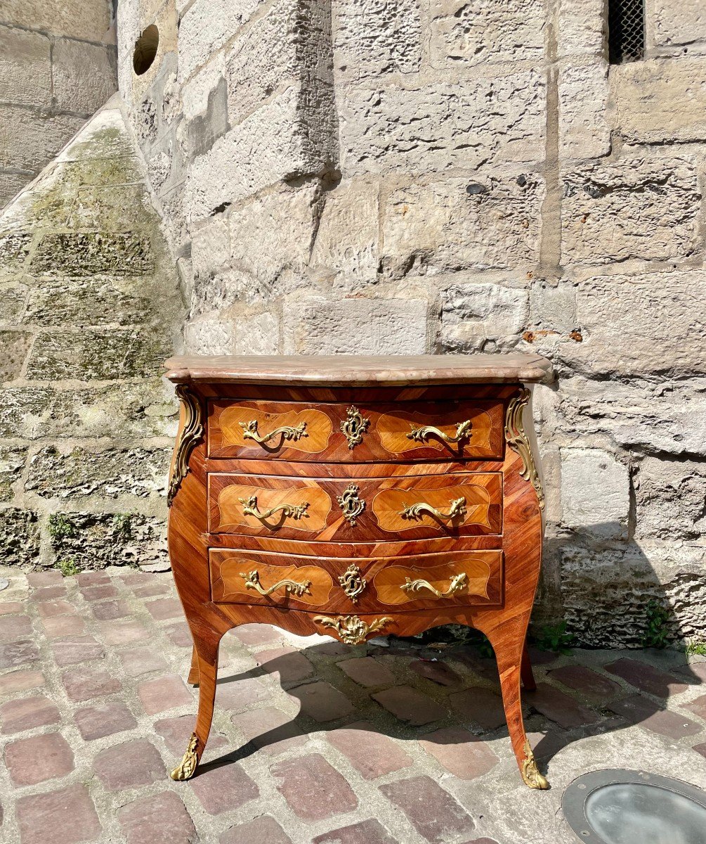 Louis XV Period Commode In Marquetry-photo-2