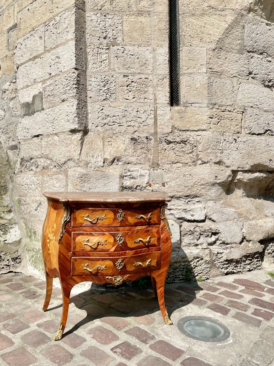 Louis XV Period Commode In Marquetry-photo-3