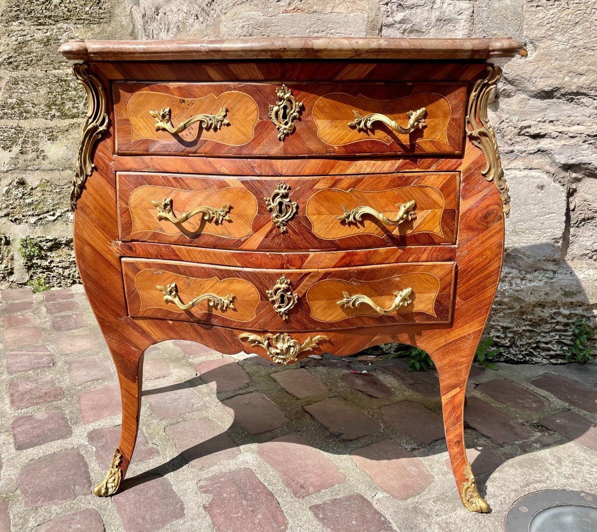 Louis XV Period Commode In Marquetry-photo-4