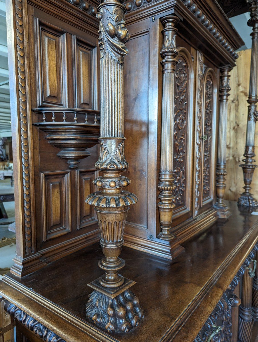 Large Renaissance Style Walnut Buffet And Server-photo-4