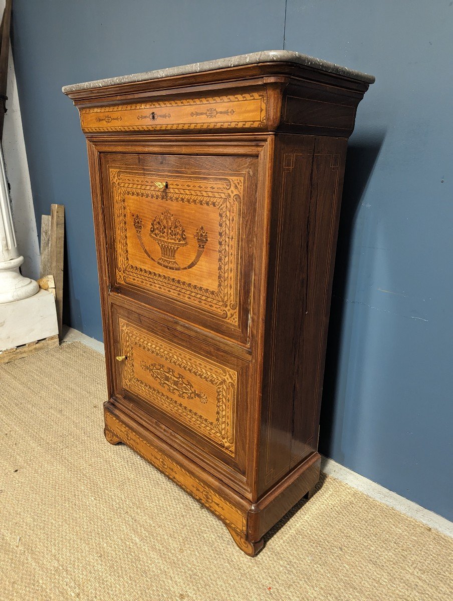 Charles X Period Secretary In Marquetry-photo-2