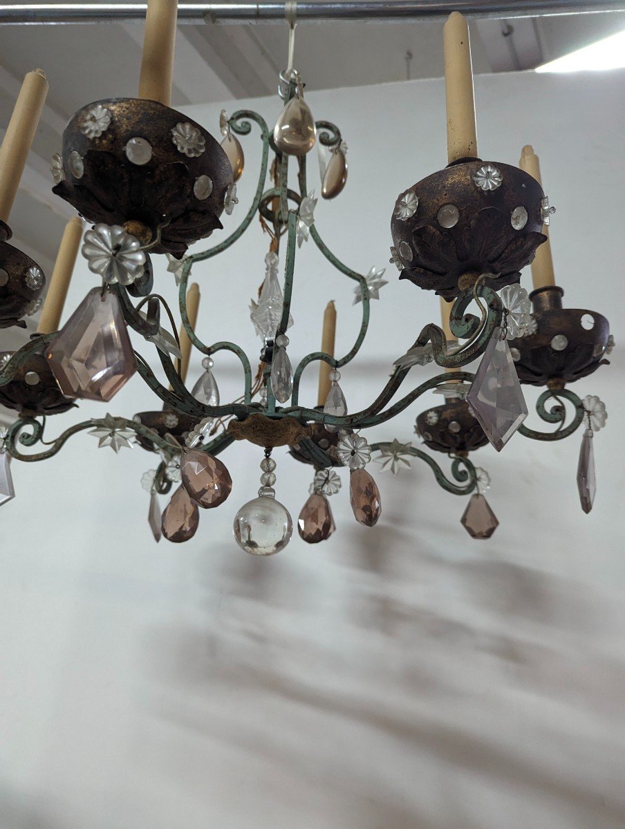 1940s Chandelier In Wrought Iron And Tassels-photo-3