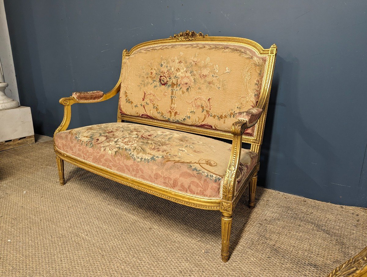 Salon De Style Louis XVI En Bois Doré époque Napoléon III-photo-2