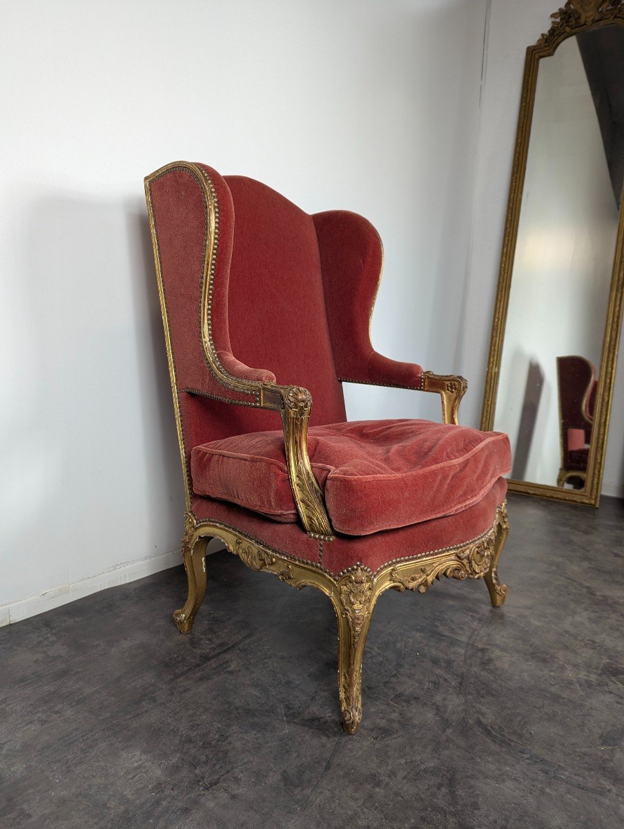 Fauteuil Bergère En Bois Doré De Style Régence-photo-2