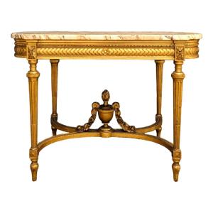 Louis XVI Style Middle Table In Golden Wood Napoleon III Period