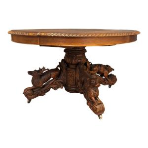 19th Century Table With Carved Hunting And Game Legs