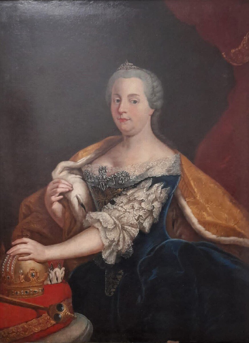 Ancien Portrait De Maria Teresa d'Autriche De 1700-photo-3