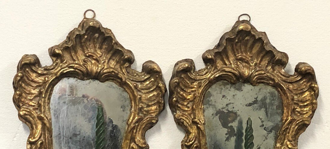 Four Old Small Louis XIV Mirrors (fans) In Papier Machè-photo-1