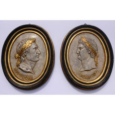 Pair Of Decorative Ovals In Plaster