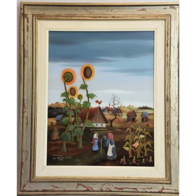 20th Century Painting - Sunflowers - Oil On Canvas