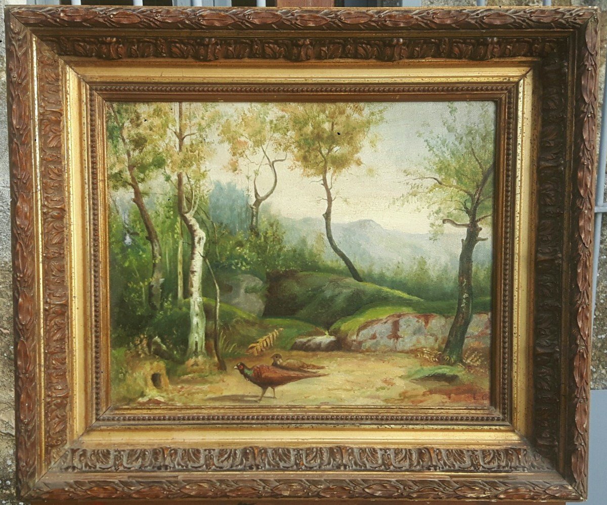 Tableau XIX° siècle - Paysage aux faisans