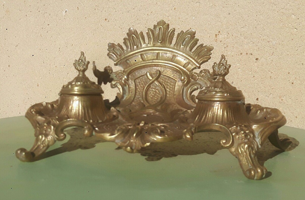 Louis XV Style Bronze Inkwell, Napoleon III Period-photo-4