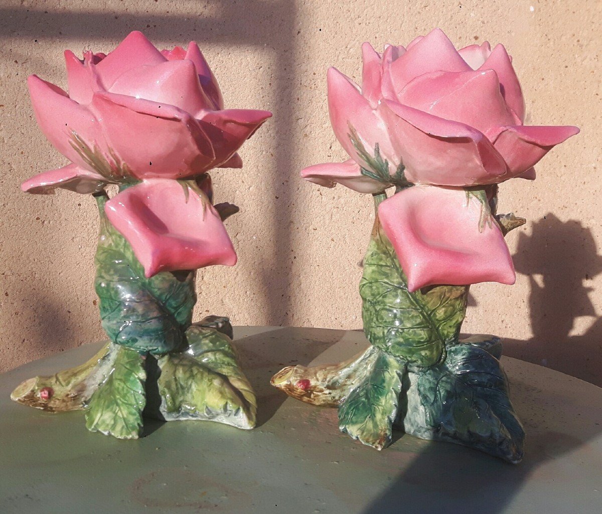 Paire De Vases En Céramique En Forme De Roses Par Delphin Massier-photo-2