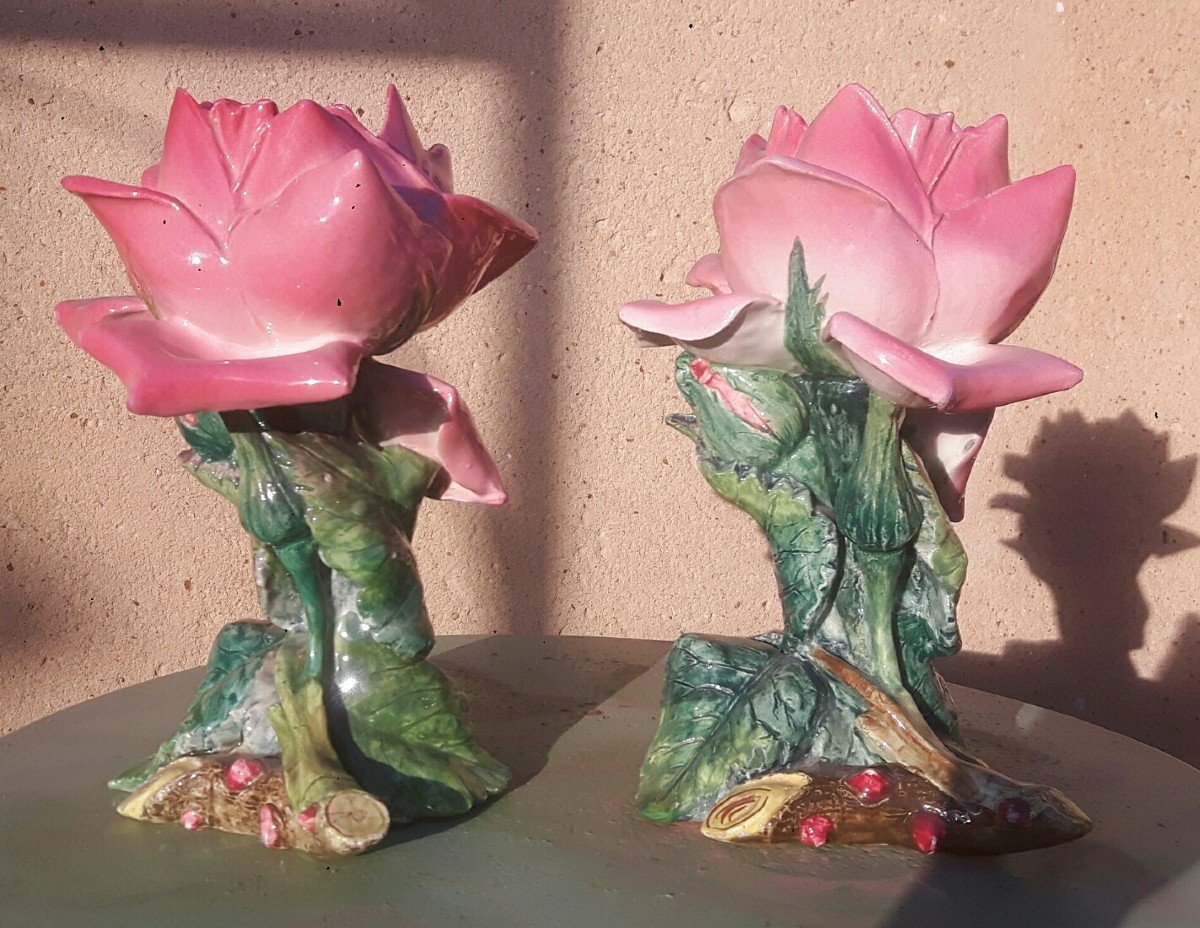Paire De Vases En Céramique En Forme De Roses Par Delphin Massier