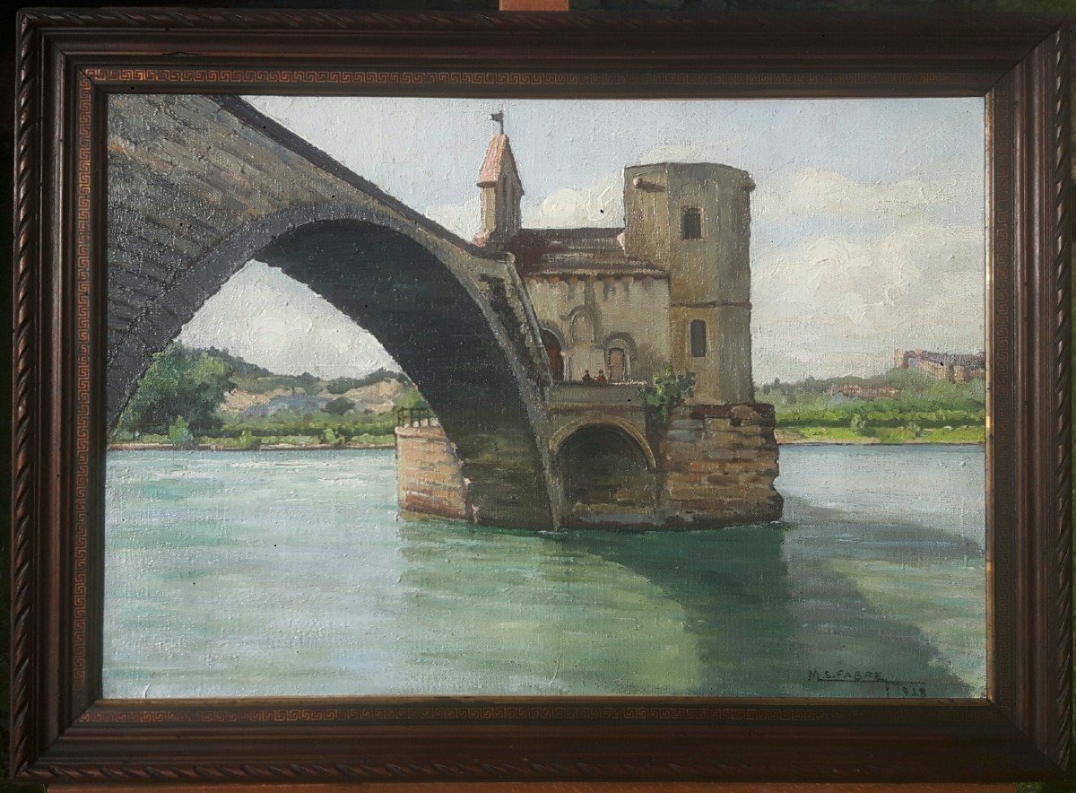 Tableau - Paysage Avignon - Vue Du Pont St Bénézet - Marcel Emile Fabre 1918