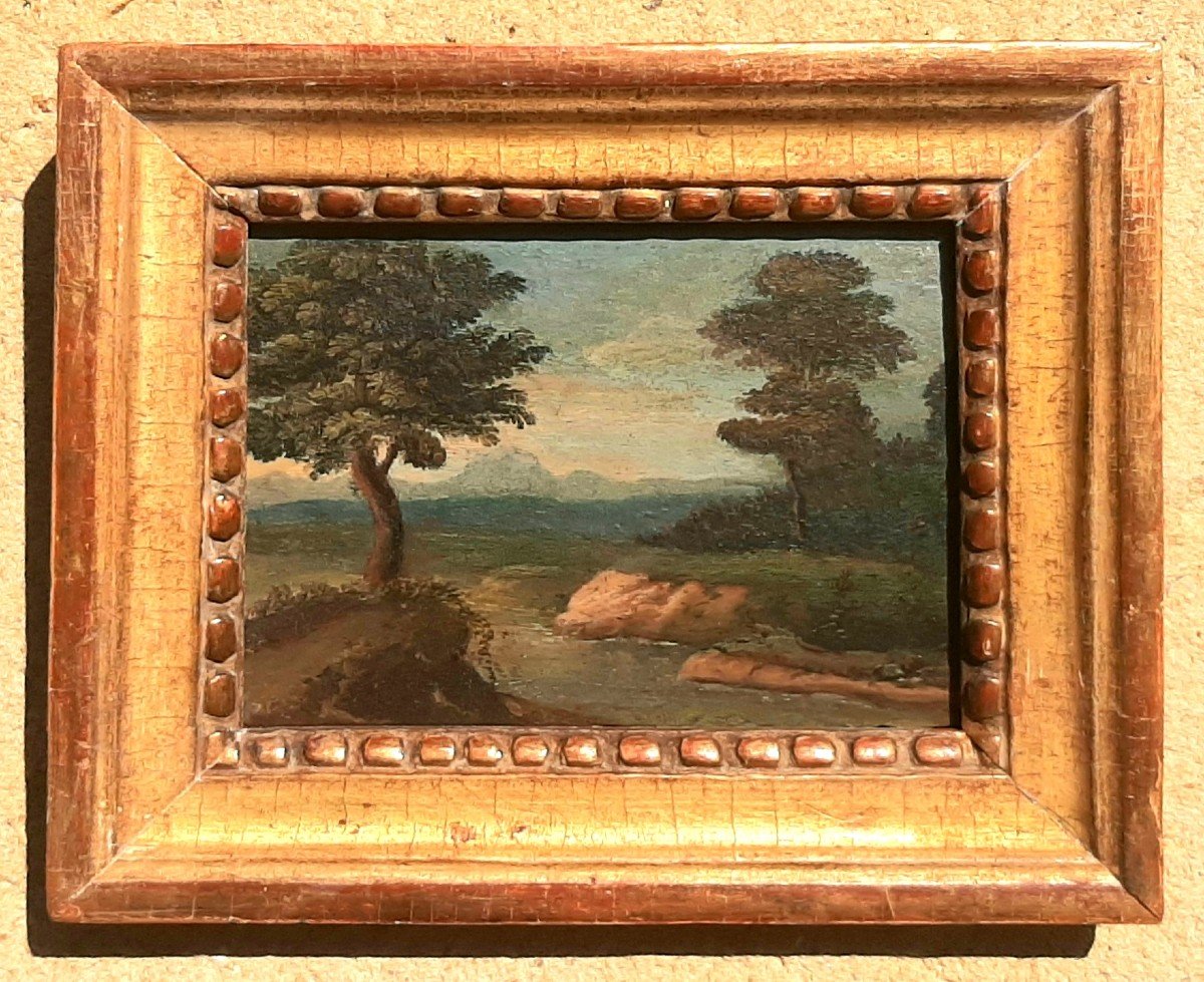 Small Painting On Wood Landscape Flemish School From The 17th Century