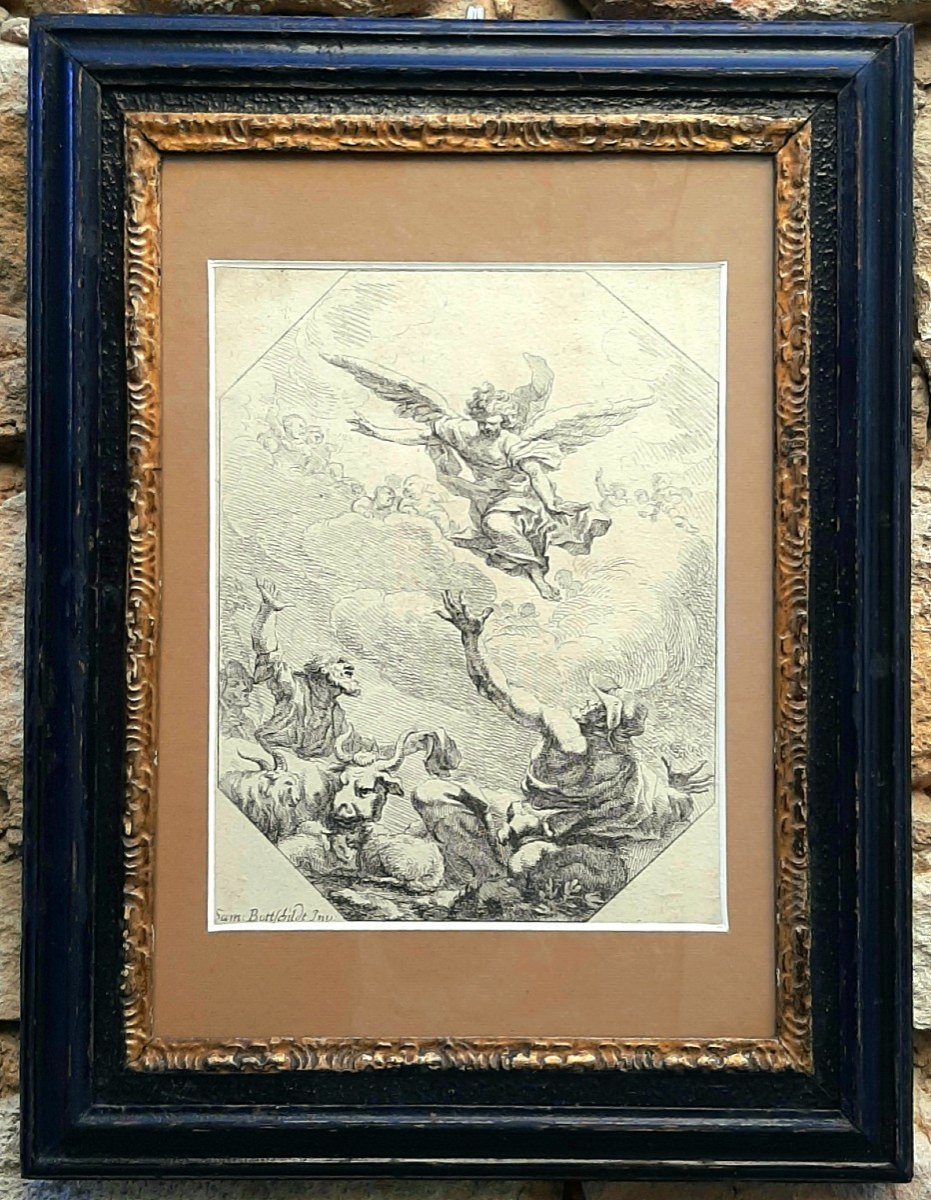 17th Century Engraving - "appearance To The Shepherds" - Samuel Bottschildt