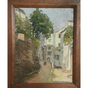 Landscape Painting - View Of Bourg Saint Andéol - Oil On Panel 20th Century