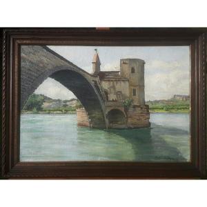 Tableau - Paysage Avignon - Vue Du Pont St Bénézet - Marcel Emile Fabre 1918