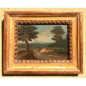 Small Painting On Wood Landscape Flemish School From The 17th Century