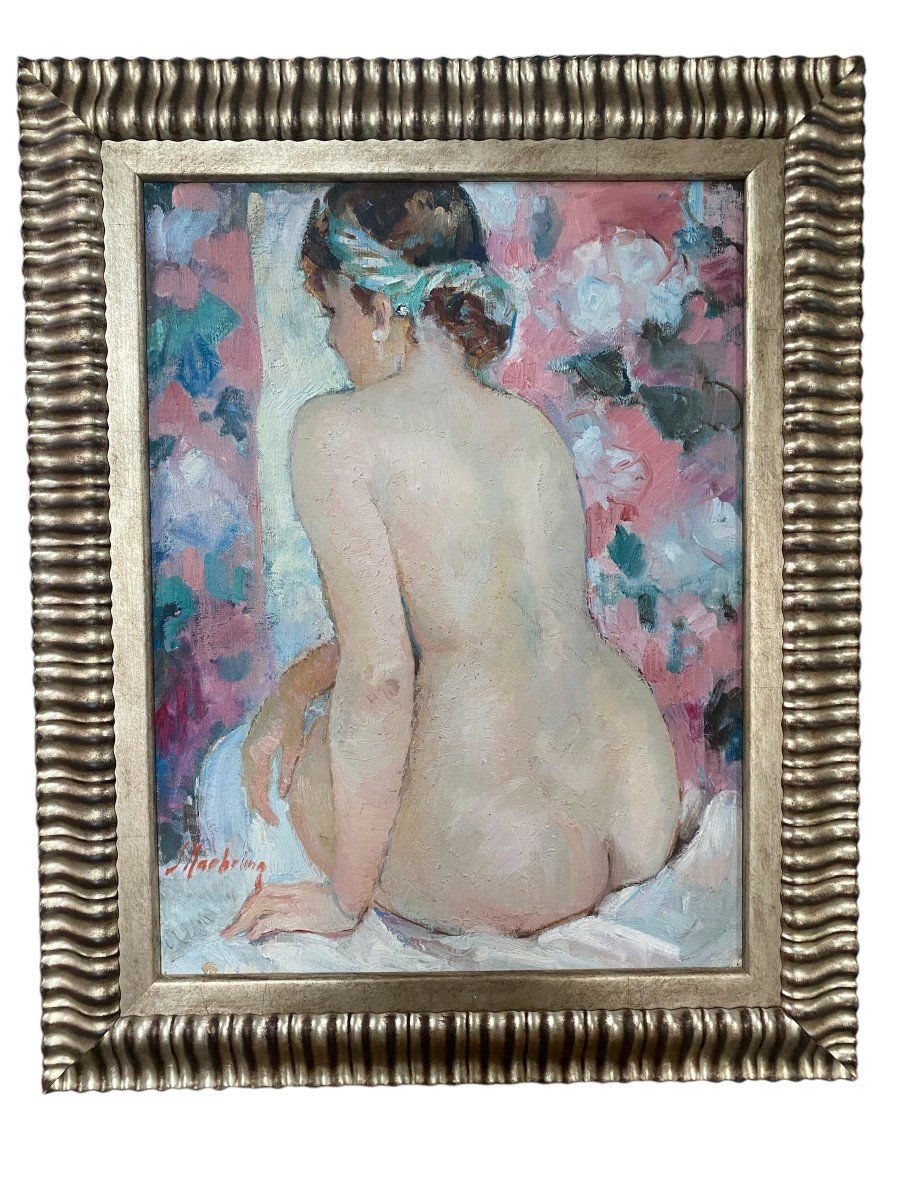 Oil On Canvas "suzanne Blanche Kaehrling" Nude Woman