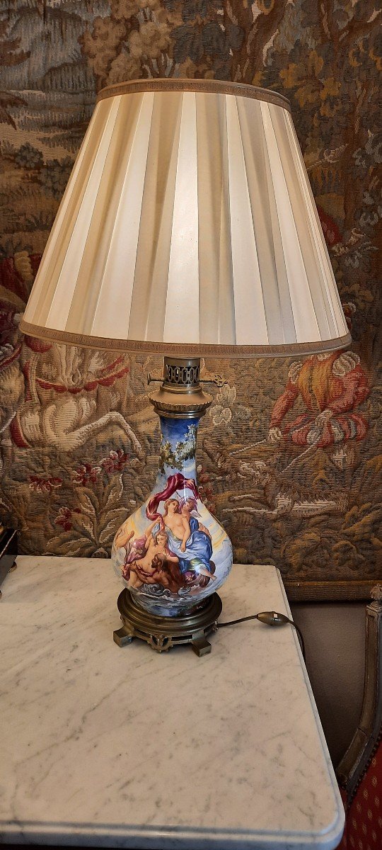 Paire De Lampe à Pétrole En Faïence Italienne -photo-3