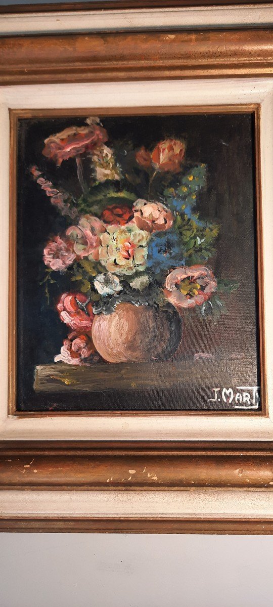 Bouquet Of Flowers Signed Marty Jacques Painter And Boxer