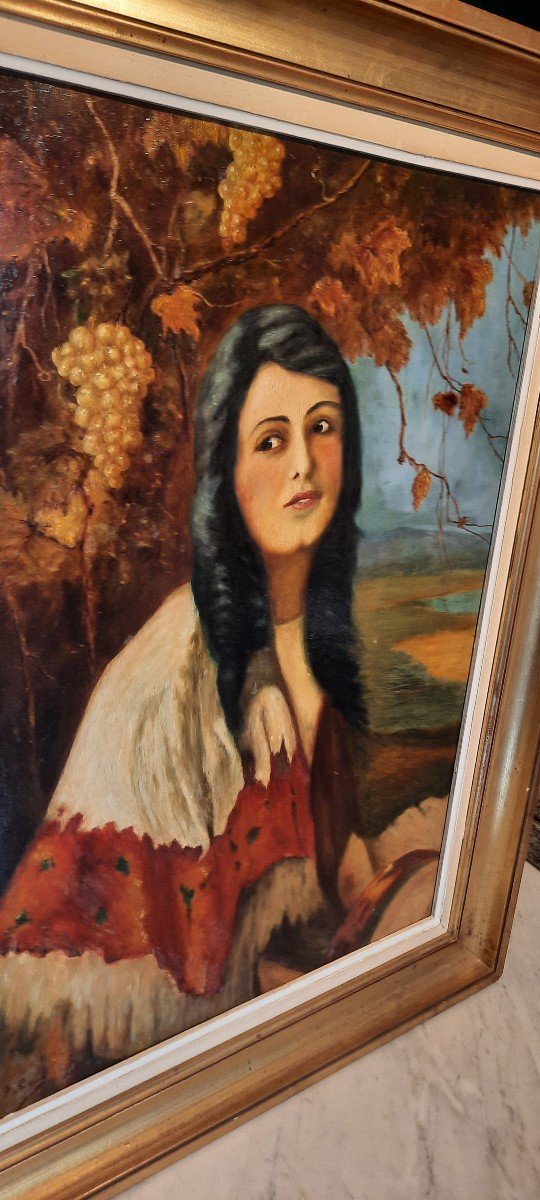 Oil On Panel "young Woman With Grapes" V.simon-photo-2