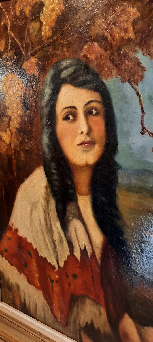 Oil On Panel "young Woman With Grapes" V.simon-photo-2