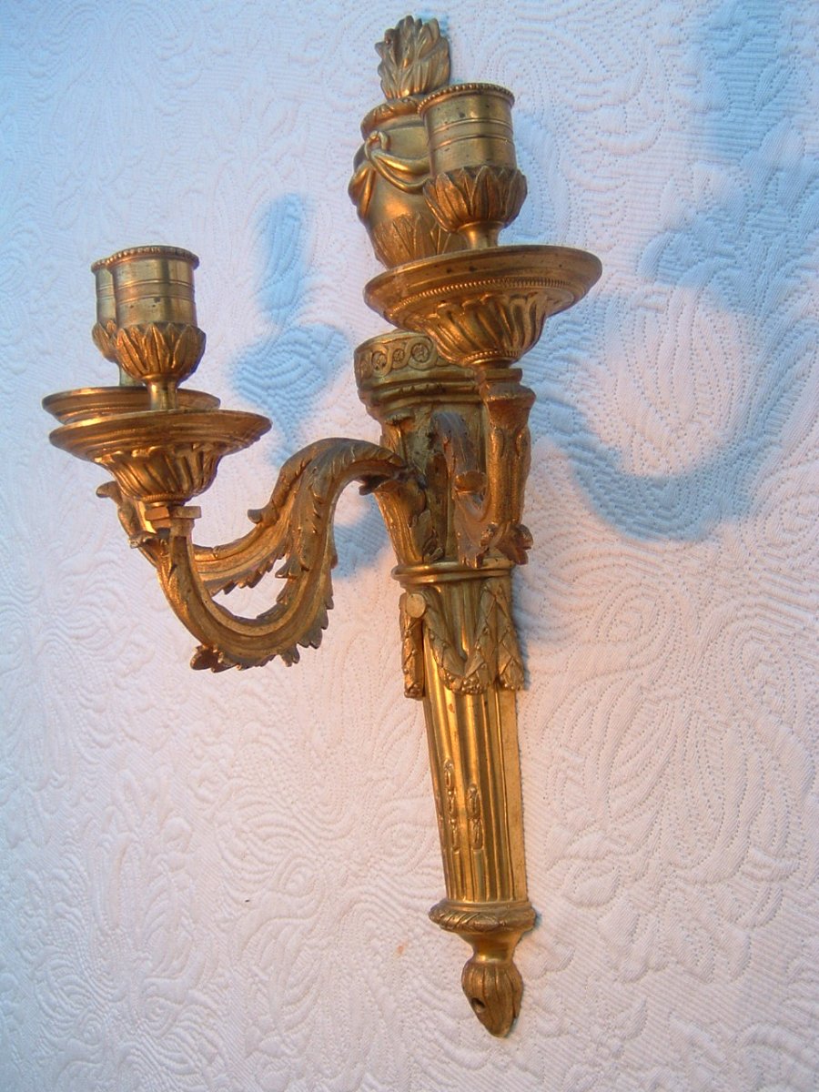 Pair Of Bronze Wall Sconces Louis XVI-photo-5