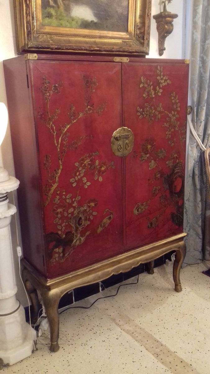 Chinese Lacquer Cabinet Stamped Paris Crystal Staircase-photo-2