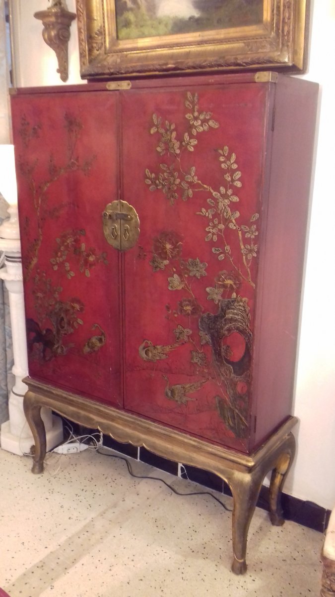 Chinese Lacquer Cabinet Stamped Paris Crystal Staircase-photo-3