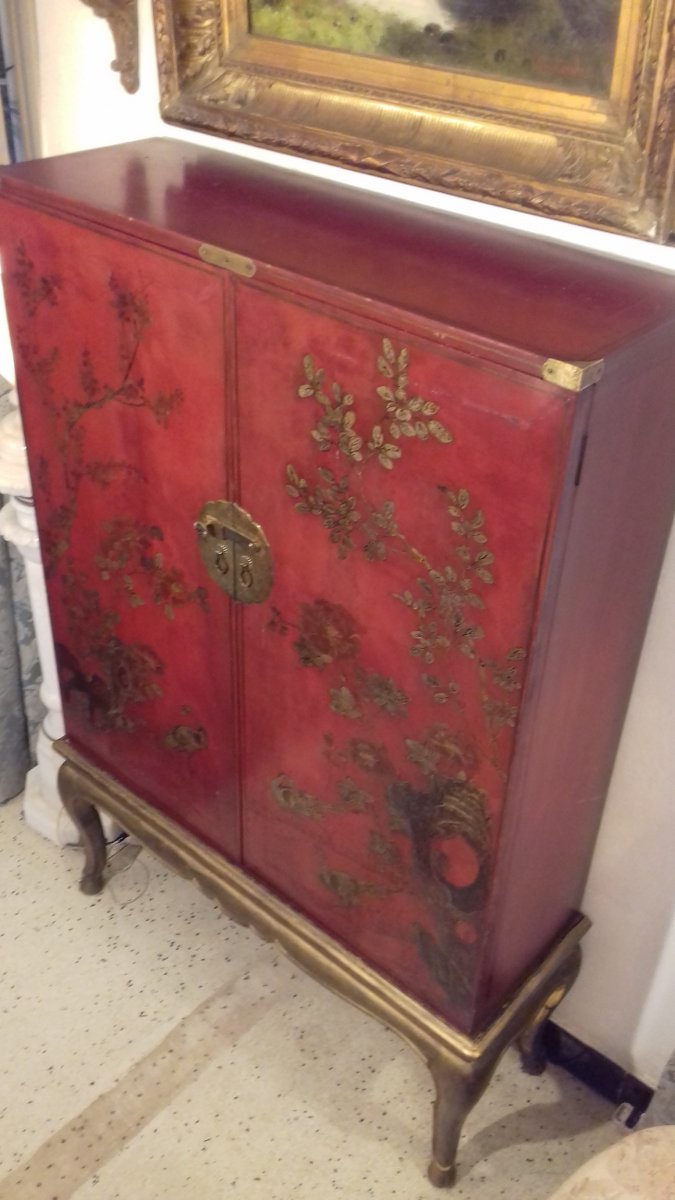 Chinese Lacquer Cabinet Stamped Paris Crystal Staircase-photo-5