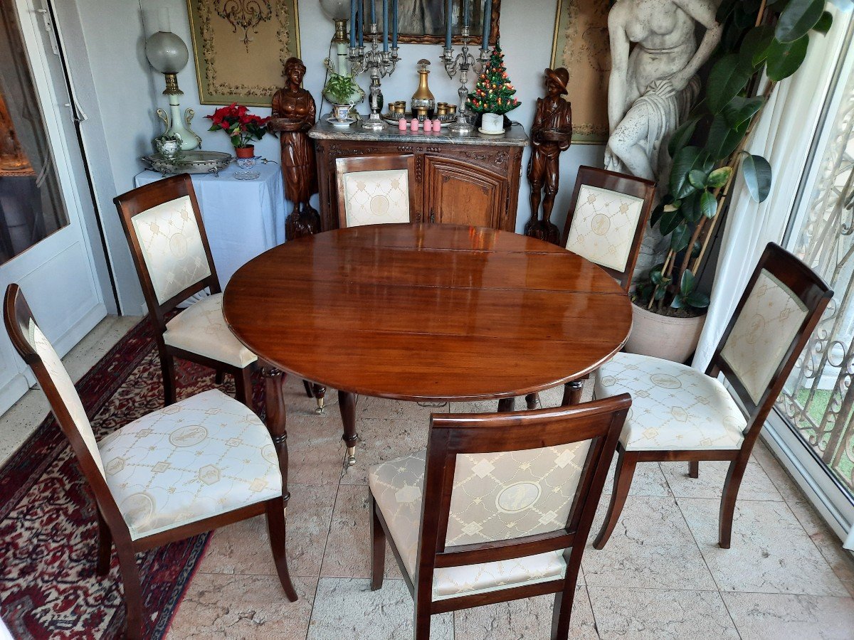 Six Leg Mahogany Table Louis XVI-photo-6