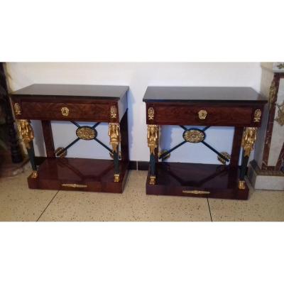 Pair Of Consoles With Caryatids Empire Period