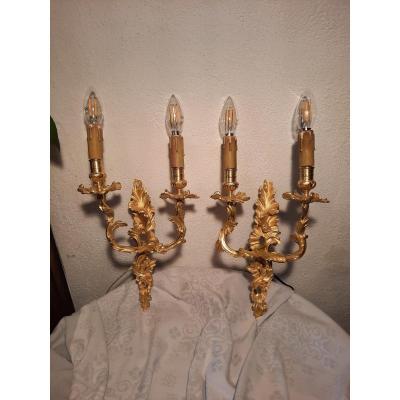 Pair Of Rocaille Style Bronze Sconces