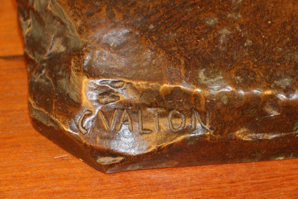 Large Bronze Lioness Signed Valton-photo-2