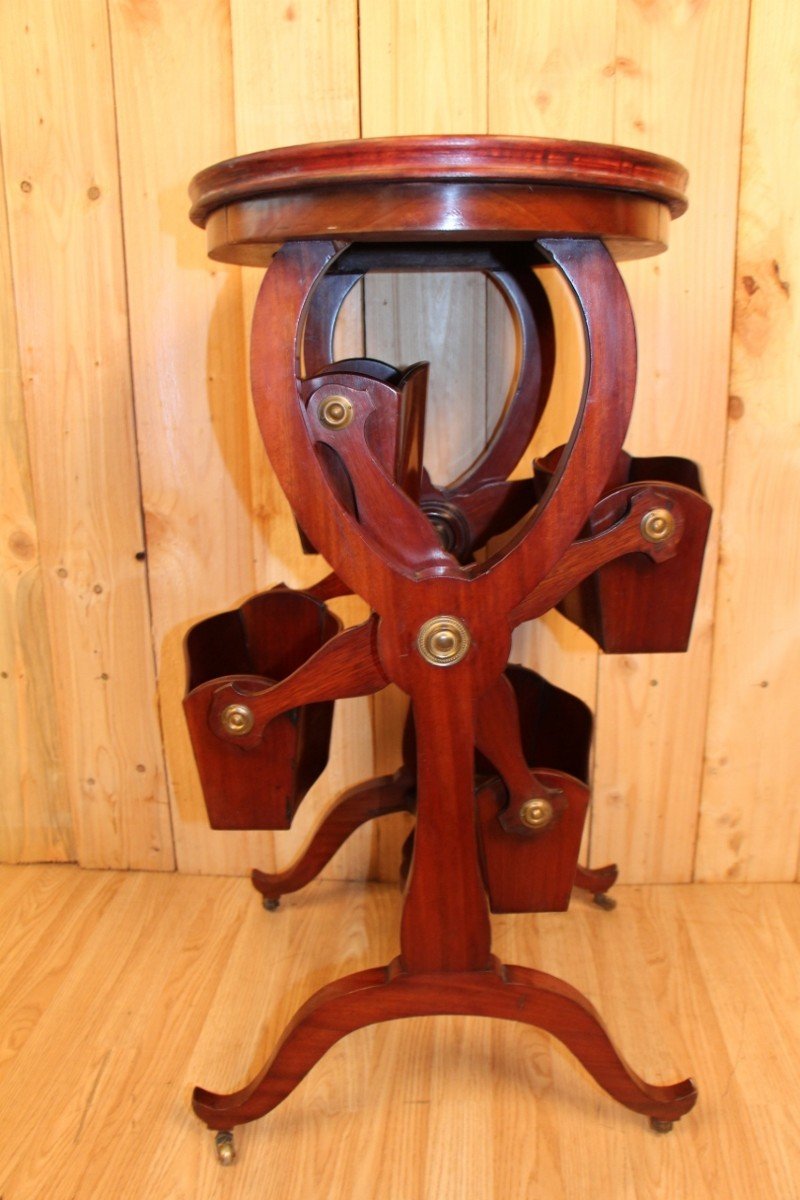 Mahogany Side Table, English, Magazine Holder-photo-1