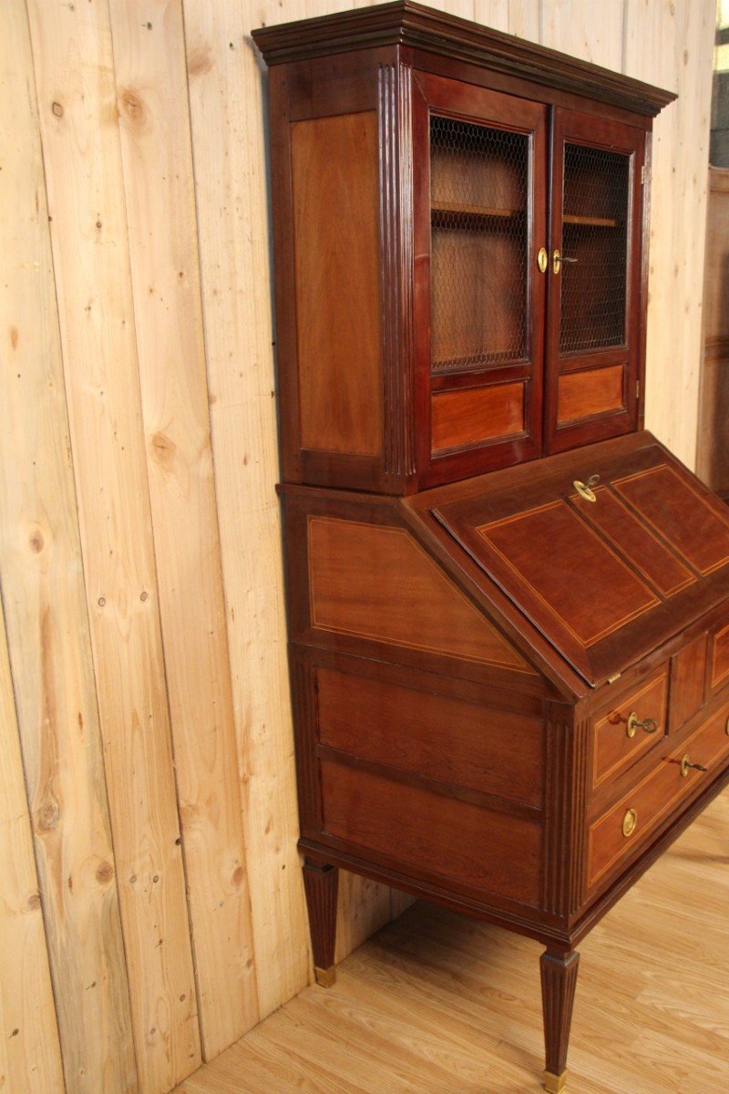 Scriban Bookcase In Solid Mahogany, 18th Century, Louis XVI, Port Furniture-photo-3