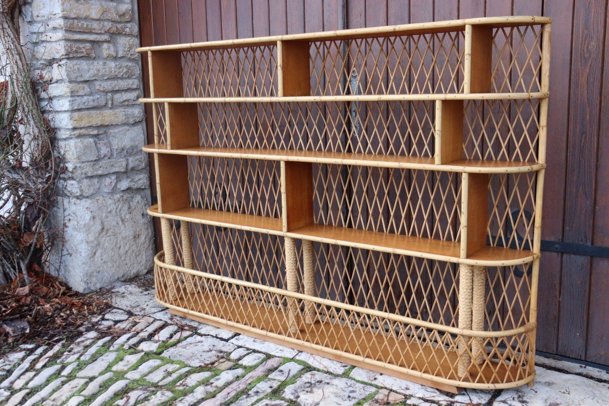 Rattan Bookcase/shelf By Audoux Minet-photo-3