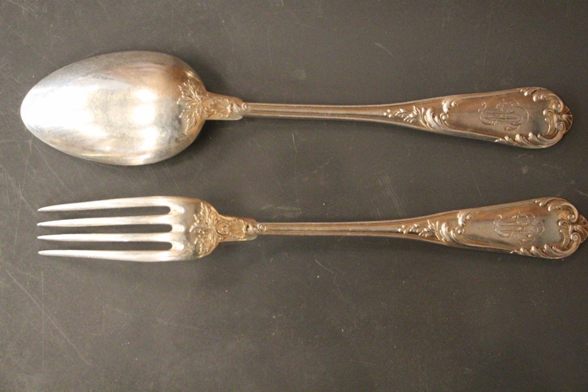 Housewife In Sterling Silver, Minerva Hallmark, 10 Forks, 10 Spoons -photo-2