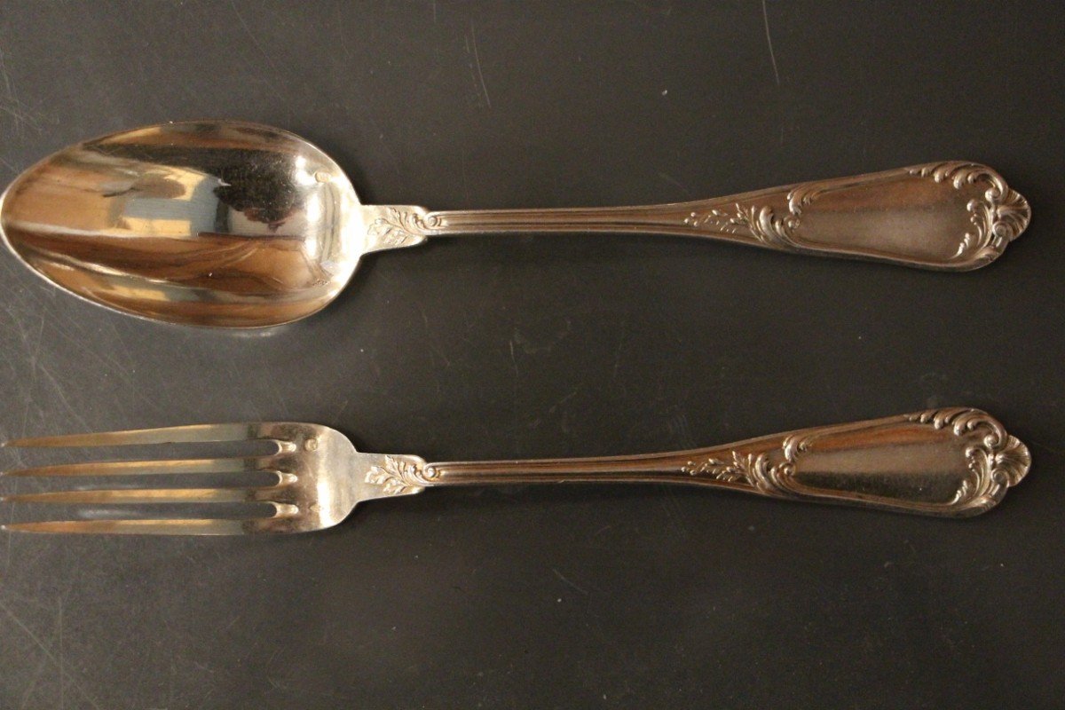 Housewife In Sterling Silver, Minerva Hallmark, 10 Forks, 10 Spoons -photo-4