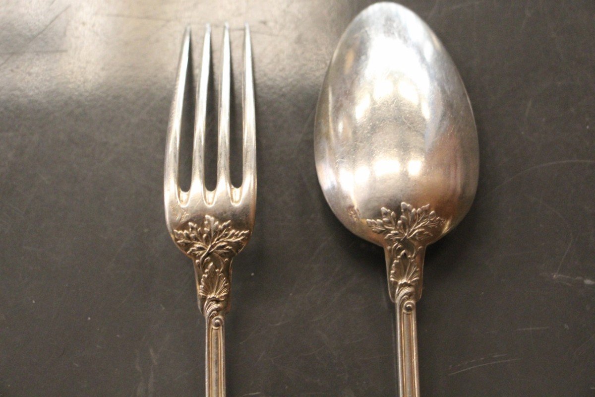 Housewife In Sterling Silver, Minerva Hallmark, 10 Forks, 10 Spoons -photo-2